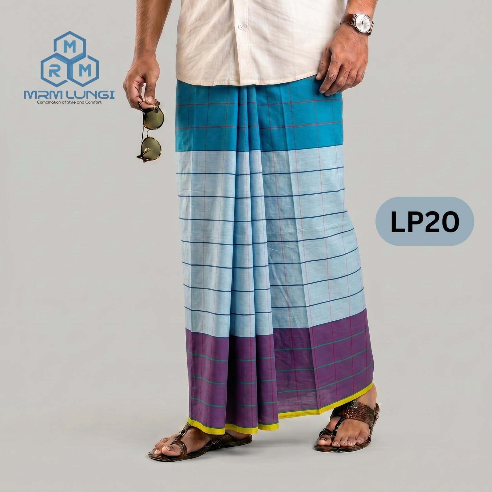 LP20 5.5 Hand Soft Cotton Light Check Lungi LP20 - Image 1