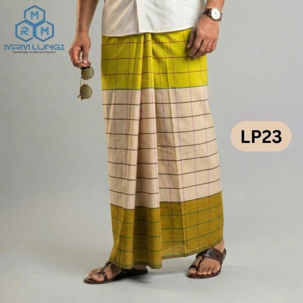 5.5 Hand Soft Cotton Light Check Lungi LP23