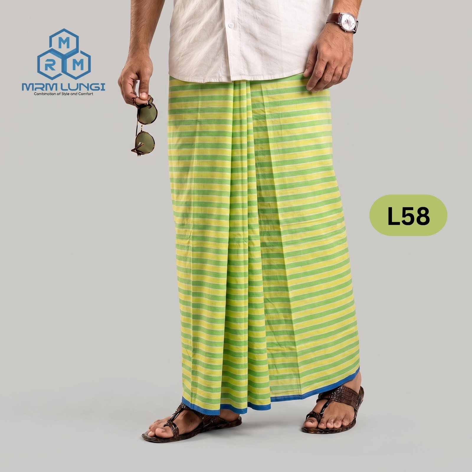 L58 Soft Cotton Plain Check Lungi L55 - Image 1